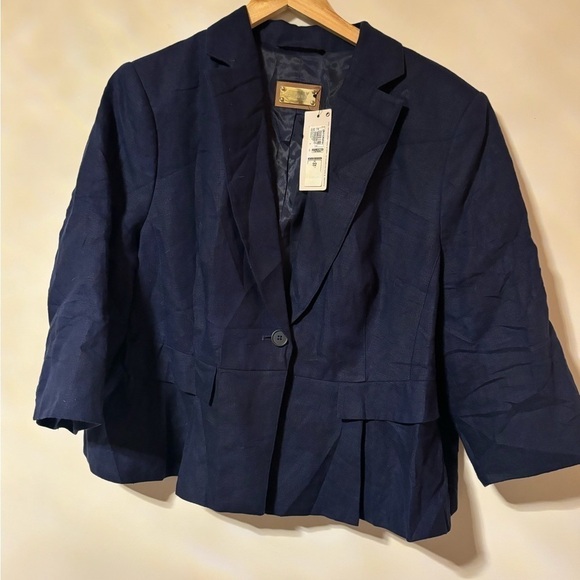 NWT- Per Una- Linen Button up Jacket in Midnight Blue - Picture 2 of 7